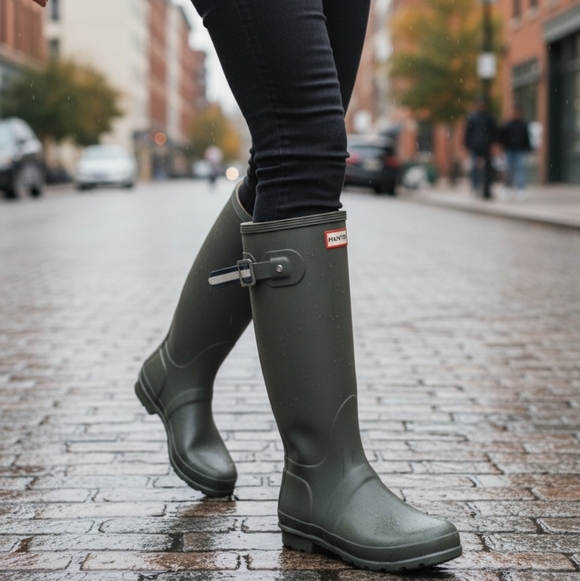 Hunter Refined Matte Dark Green Adjustable Rain Boots Size 8 - Picture 4 of 15